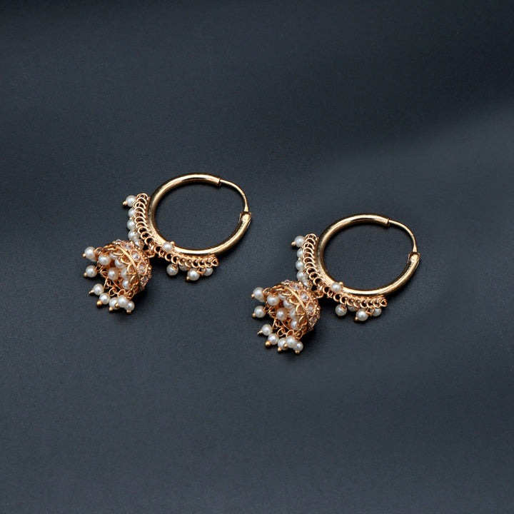 Golden Pearl Hoop Jhumka Earrings