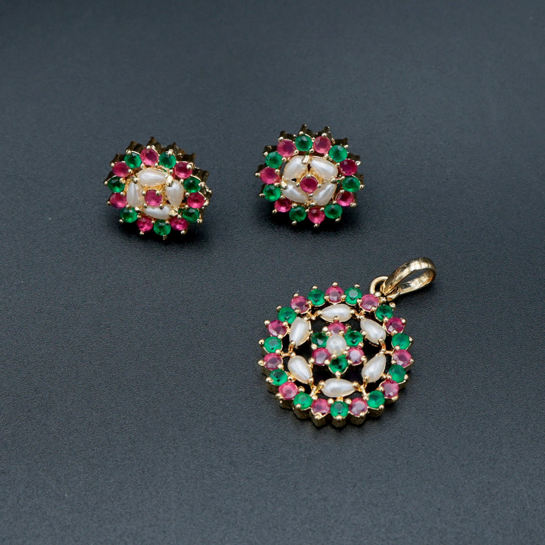 Multicolour Stone Pendant Necklace Set