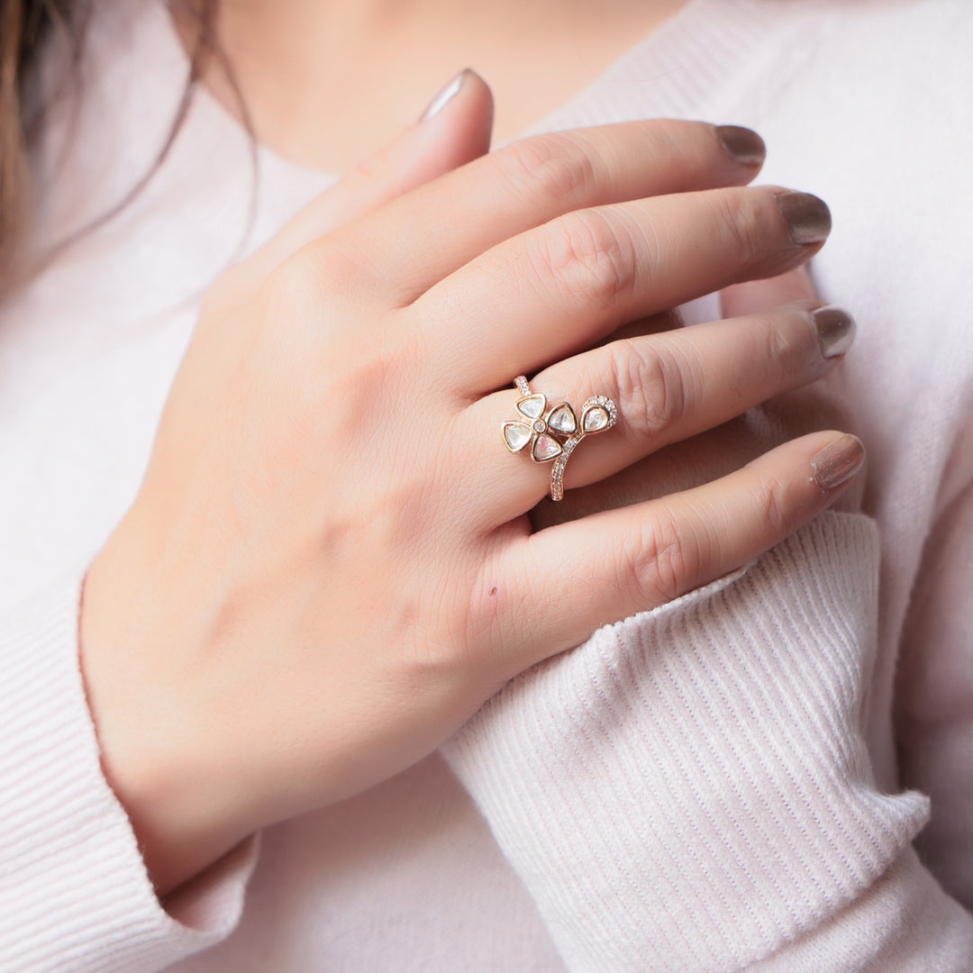 Kundan Floral Adjustable Ring