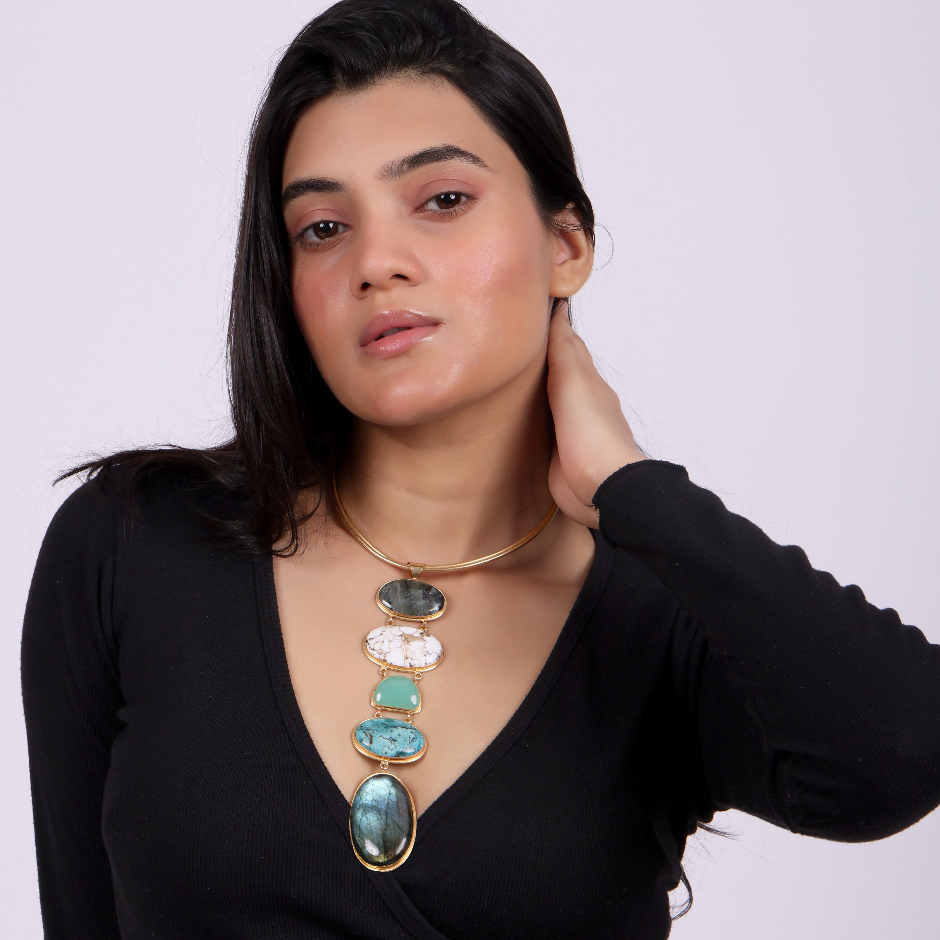 Multi-Stone Vertical Statement Necklace ( Stones may Vary)