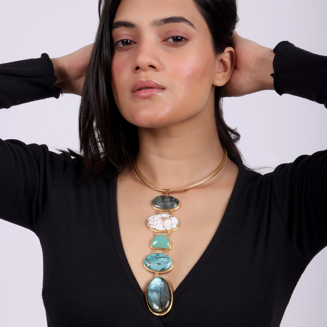 Multi-Stone Vertical Statement Necklace ( Stones may Vary)