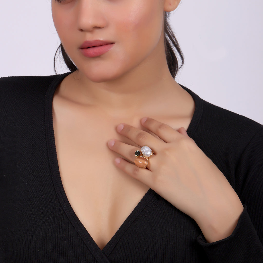 Dual Stone Contemporary Adjustable Ring