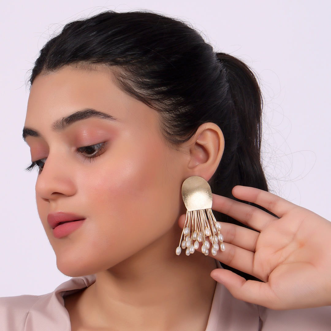 Modern Pearl Tassel Drop Earrings