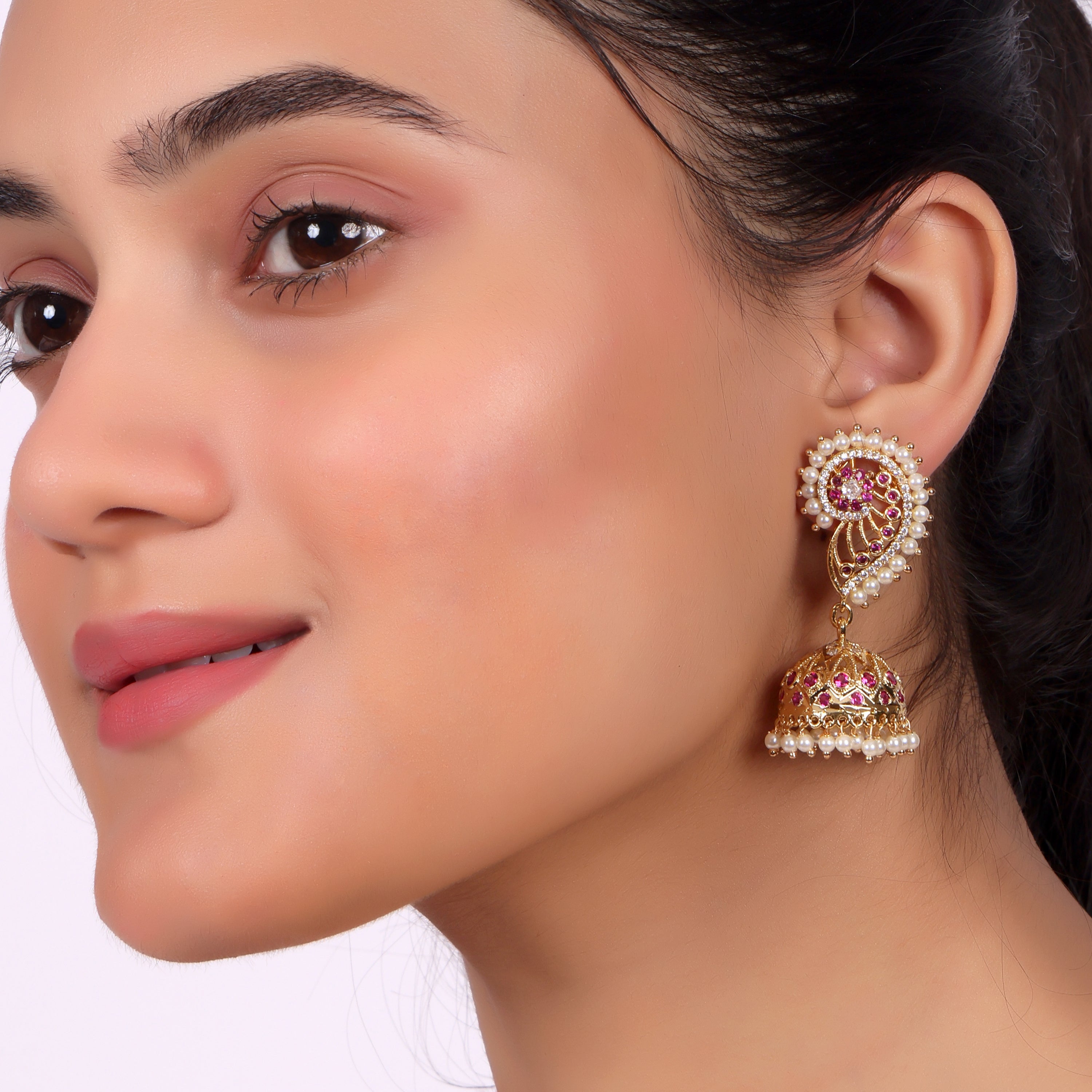Royal Pearl Paisley Jhumka Earrings
