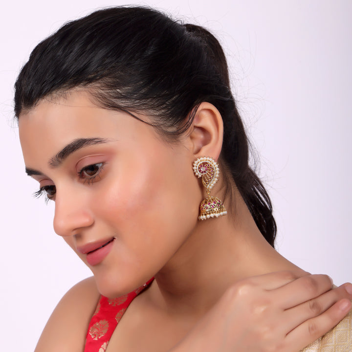 Royal Pearl Paisley Jhumka Earrings
