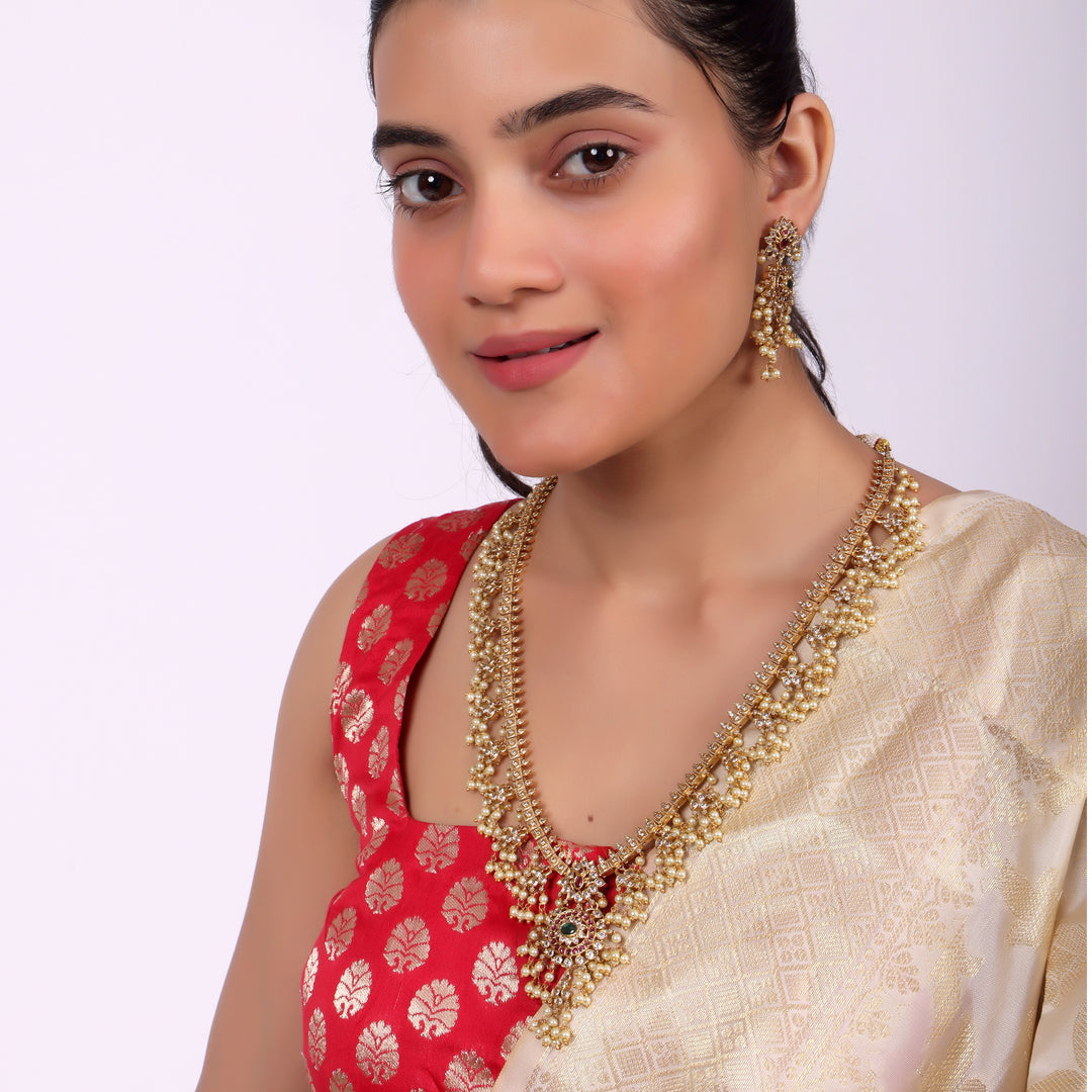Traditional Pearl Drop Temple Necklace Set