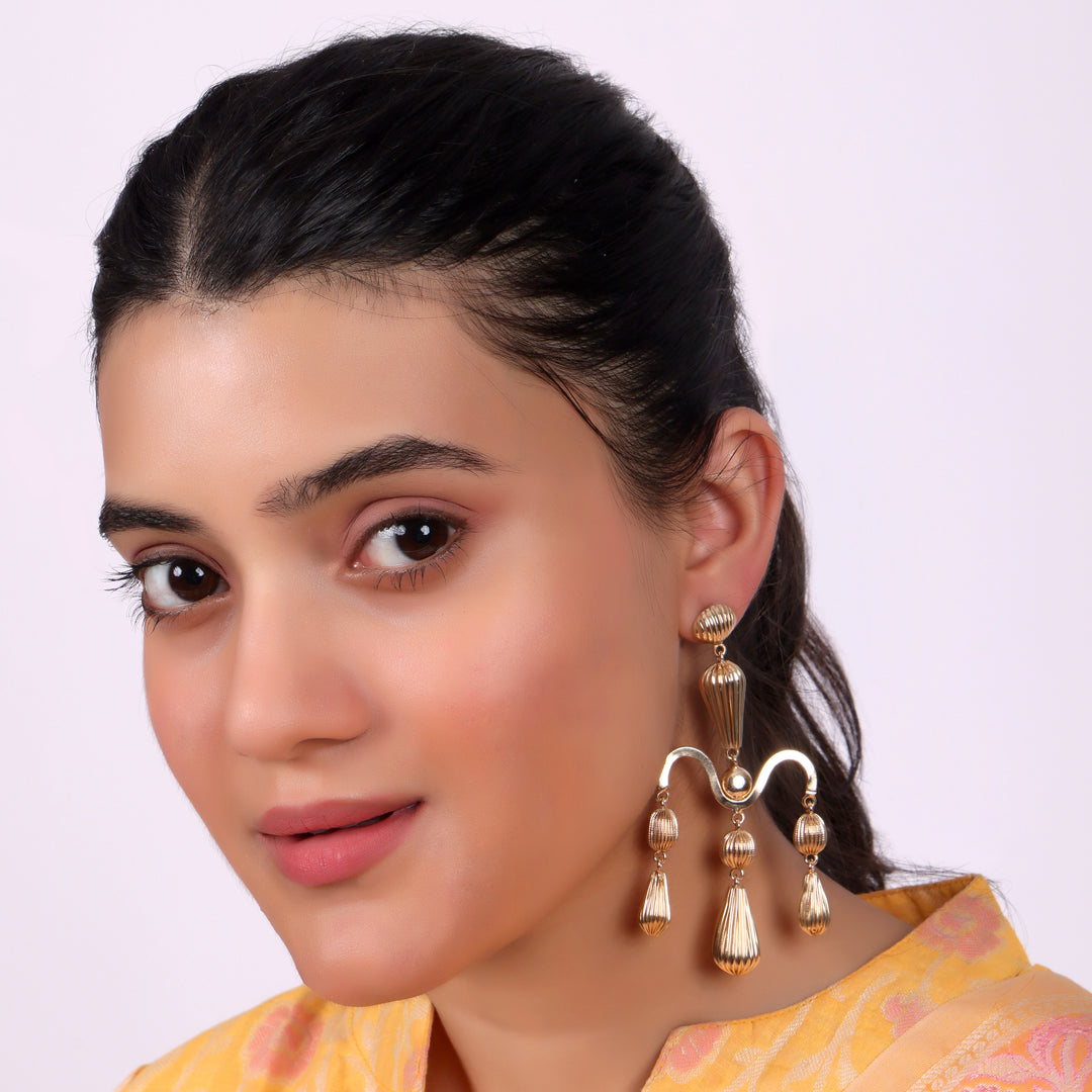 Gold Wave Statement Drop Earrings