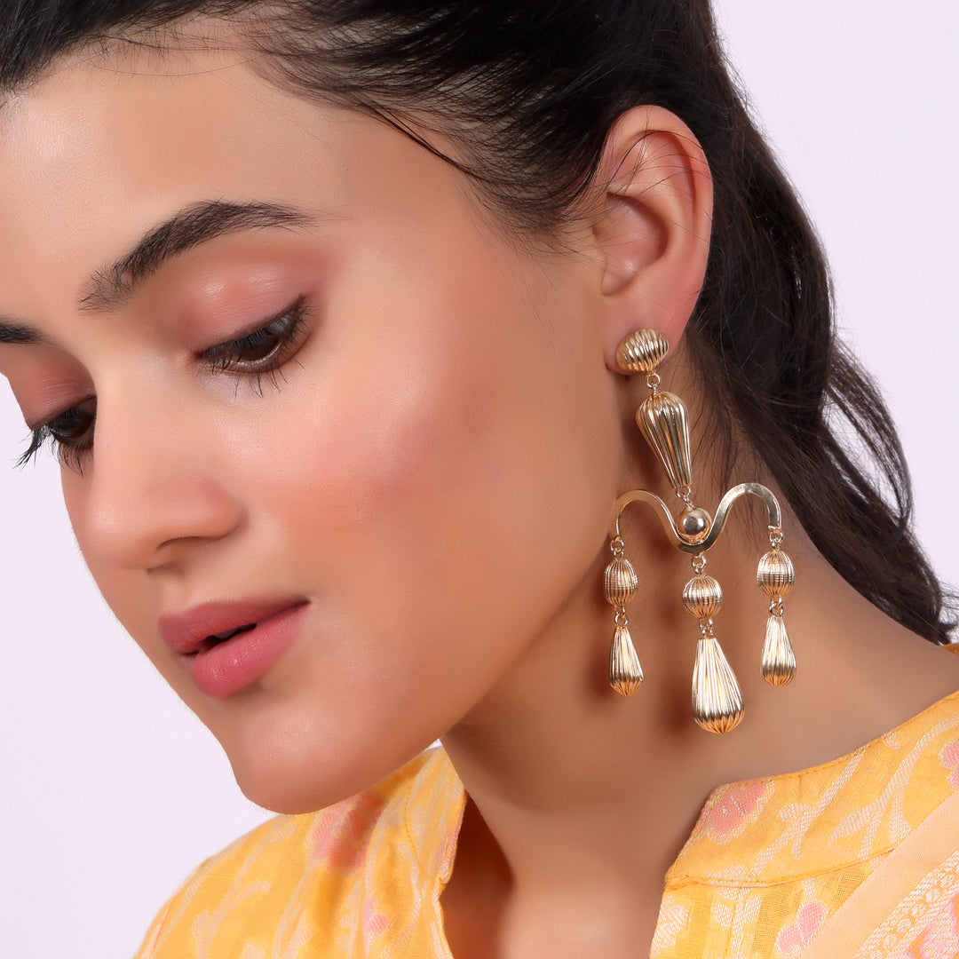 Gold Wave Statement Drop Earrings