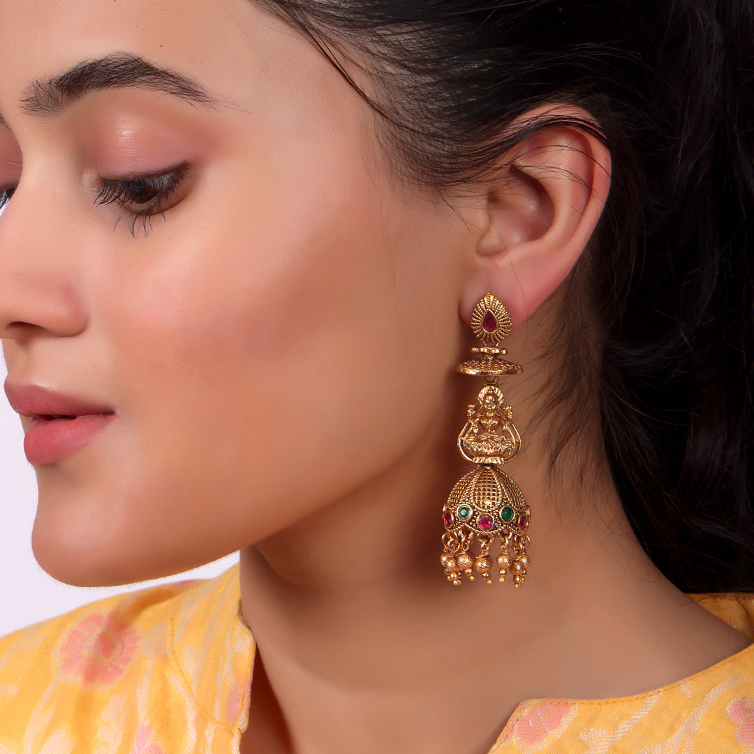 Traditional Temple Lakshmi Jhumka Earrings