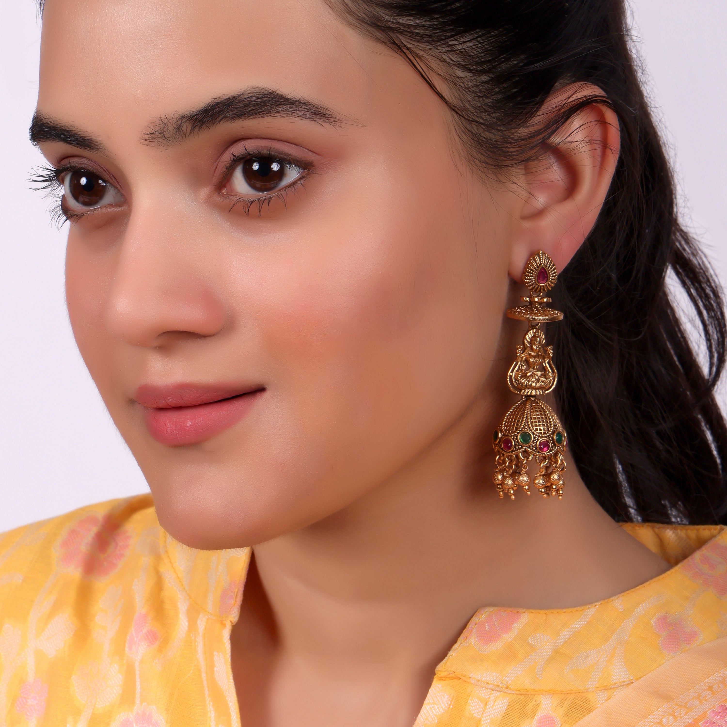 Traditional Temple Lakshmi Jhumka Earrings