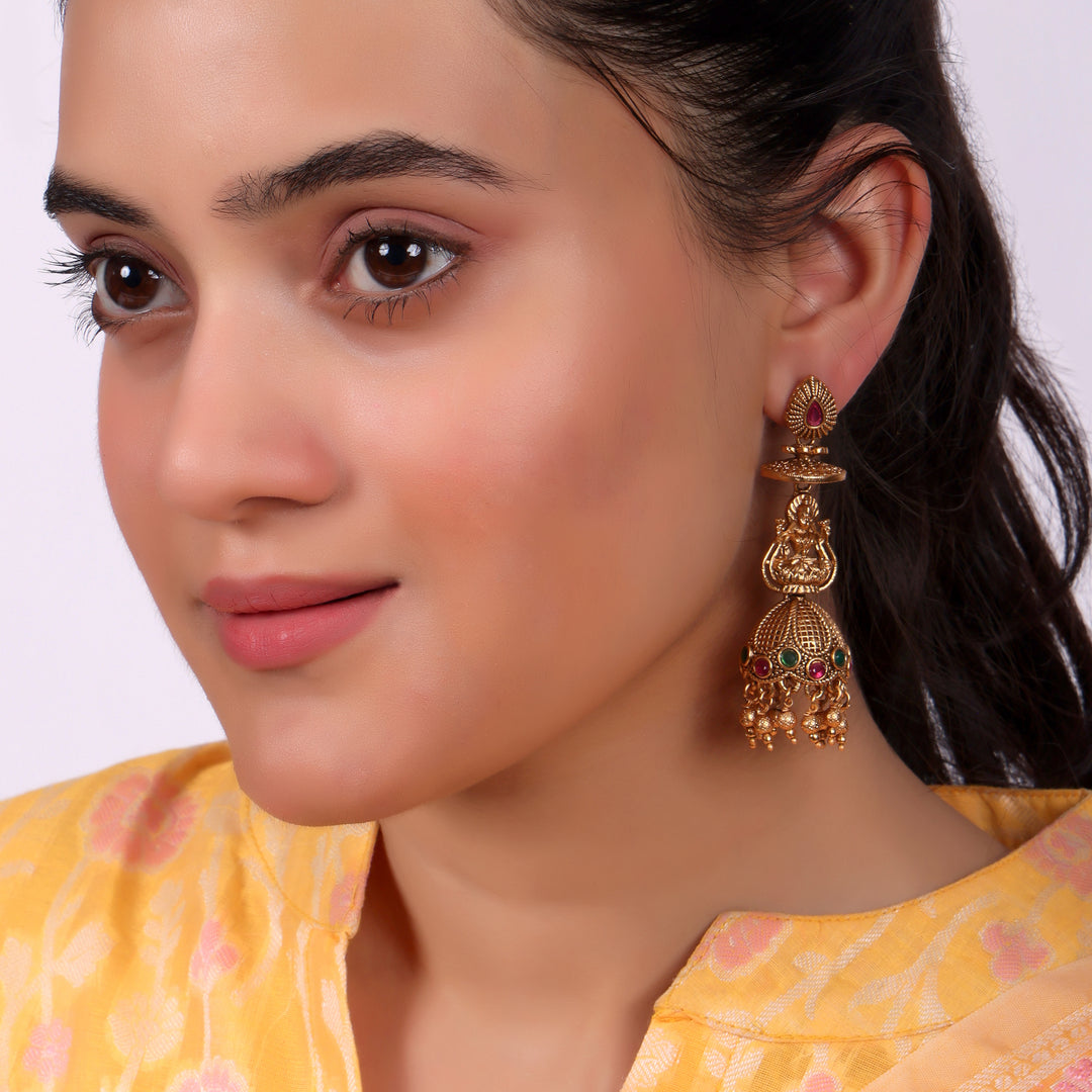 Traditional Temple Lakshmi Jhumka Earrings