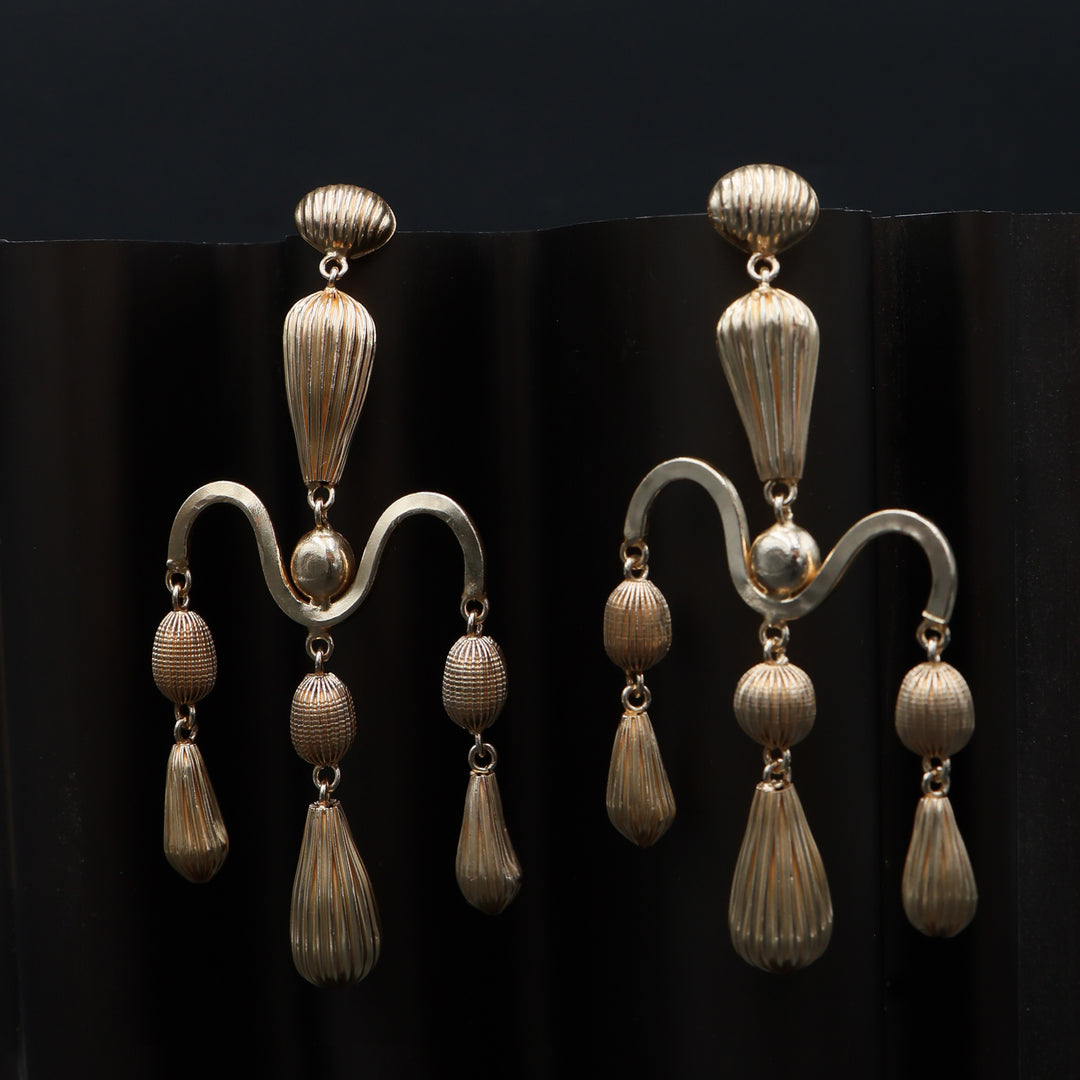 Gold Wave Statement Drop Earrings