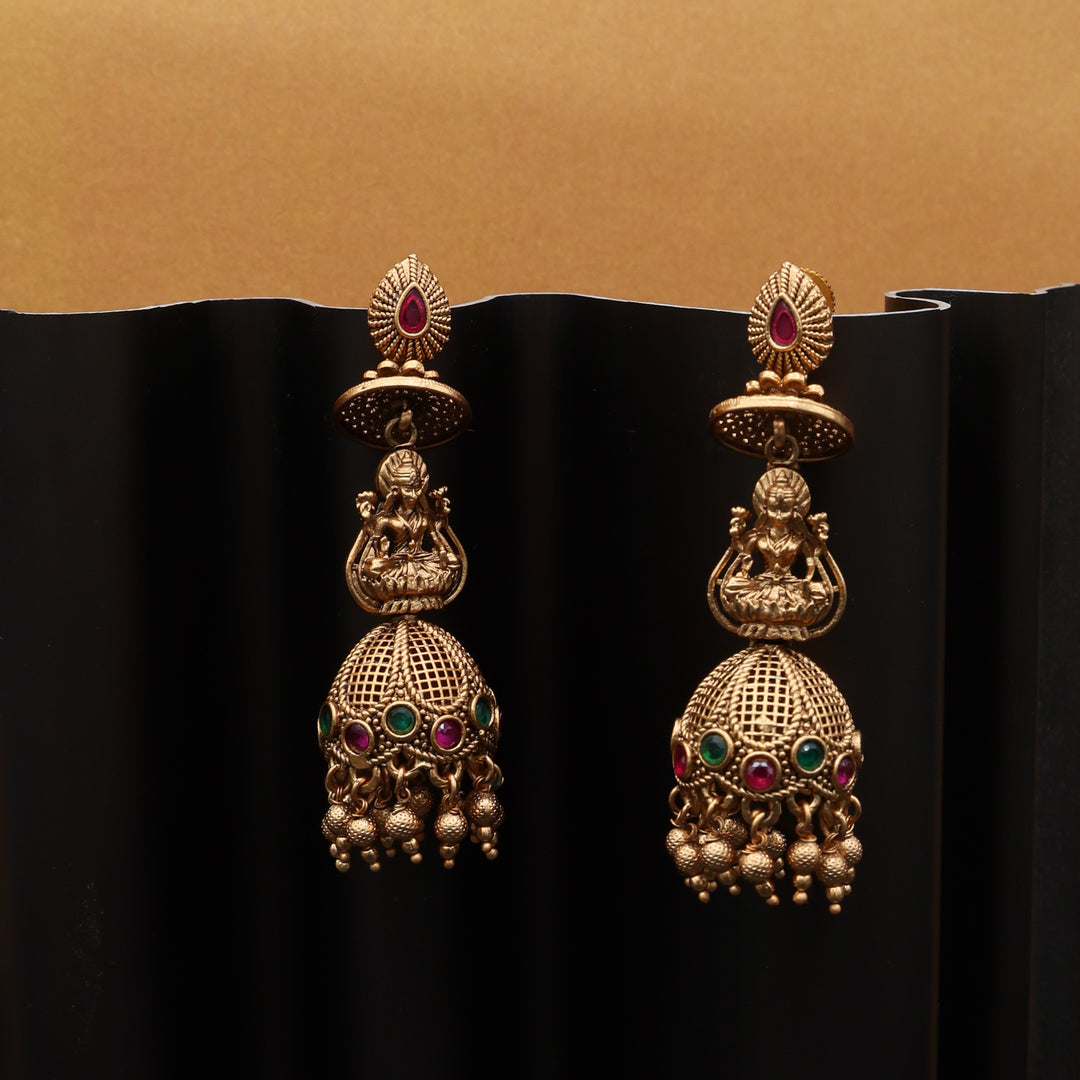 Traditional Temple Lakshmi Jhumka Earrings