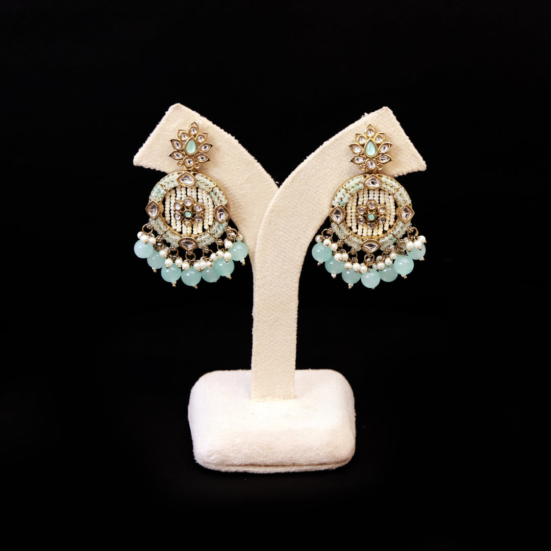 Emerald Bloom Kundan Meenakari Earrings – Handcrafted Pearl Drop Heritage by OLIARI - Turquoise