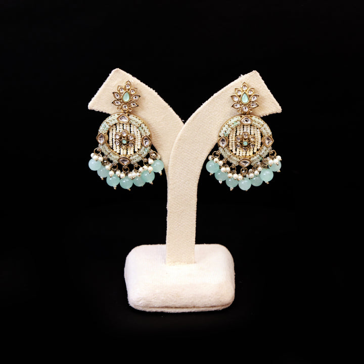 Emerald Bloom Kundan Meenakari Earrings – Handcrafted Pearl Drop Heritage by OLIARI - Turquoise