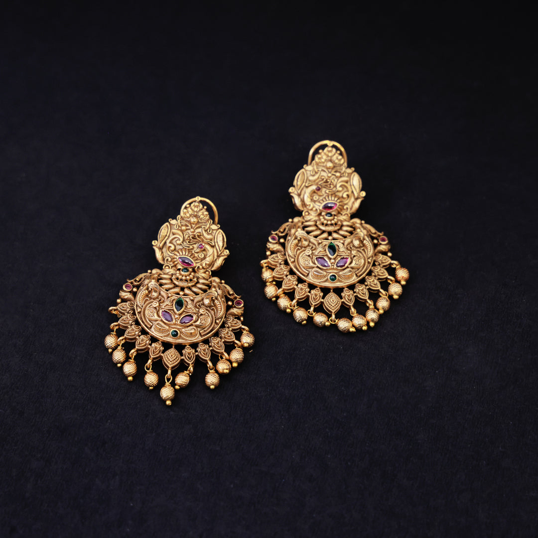 Antique Temple Goddess Jhumka – Heritage Gold Plated Earrings by OLIARI