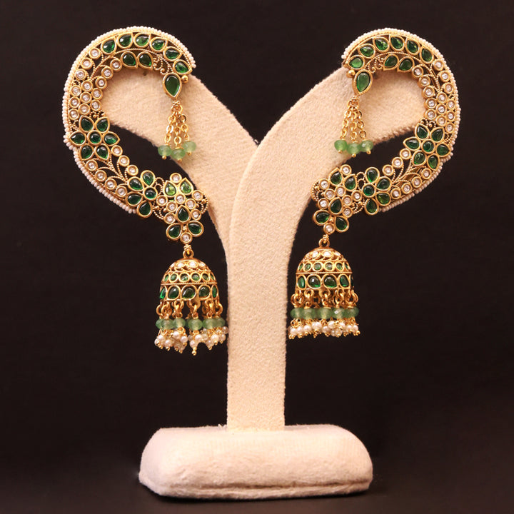 Royal Kundan Ear Cuff Jhumka – Ruby & Pearl Heritage Elegance by OLIARI - Green