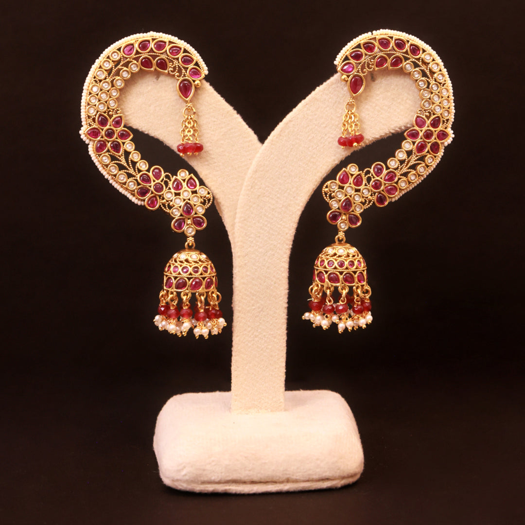 Royal Kundan Ear Cuff Jhumka – Ruby & Pearl Heritage Elegance by OLIARI - Ruby