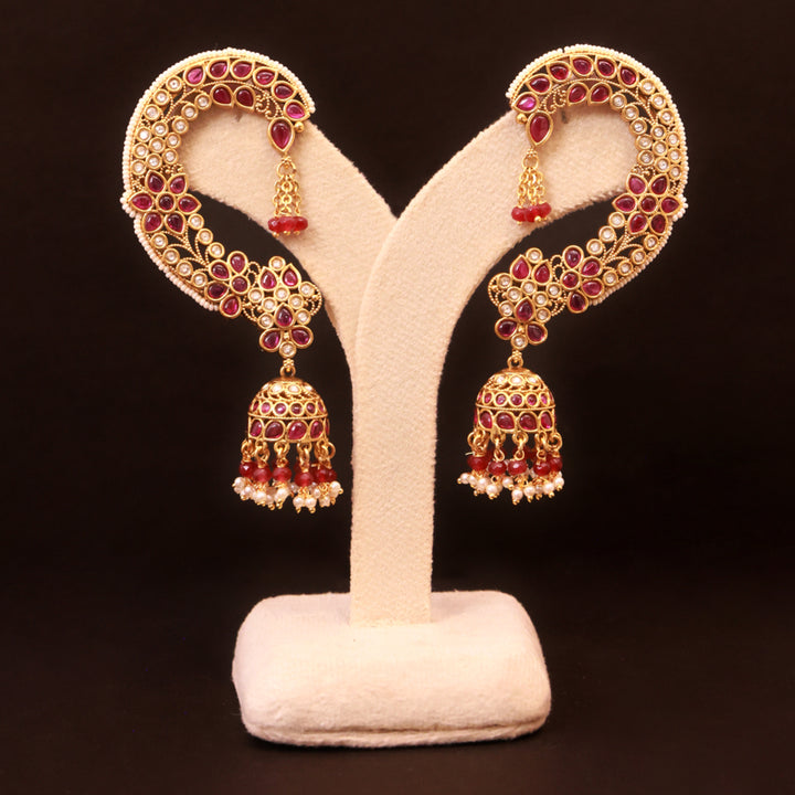 Royal Kundan Ear Cuff Jhumka – Ruby & Pearl Heritage Elegance by OLIARI - Ruby