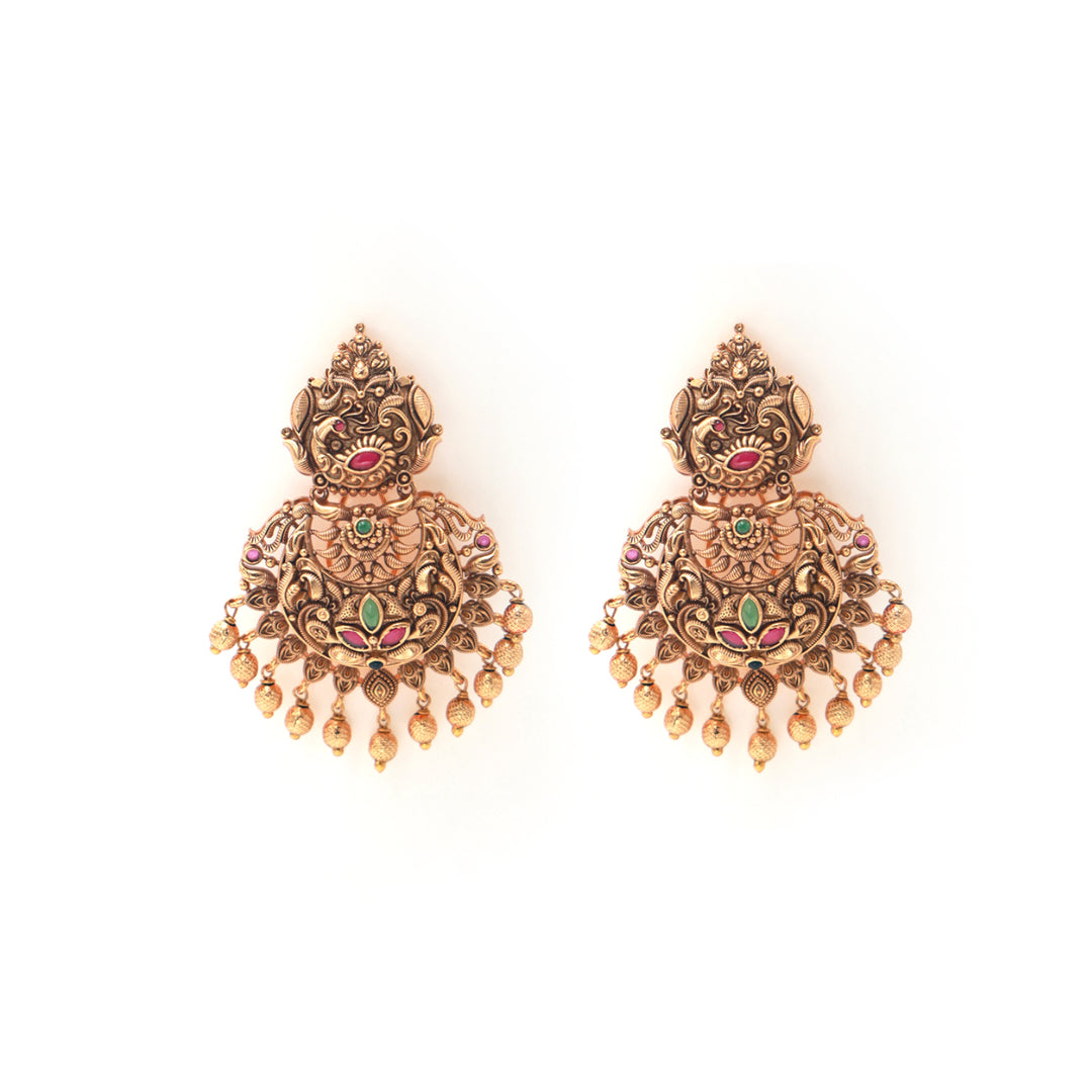 Antique Temple Goddess Jhumka – Heritage Gold Plated Earrings by OLIARI