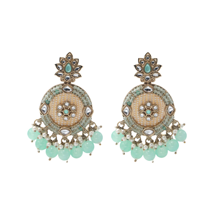 Emerald Bloom Kundan Meenakari Earrings – Handcrafted Pearl Drop Heritage by OLIARI - Turquoise