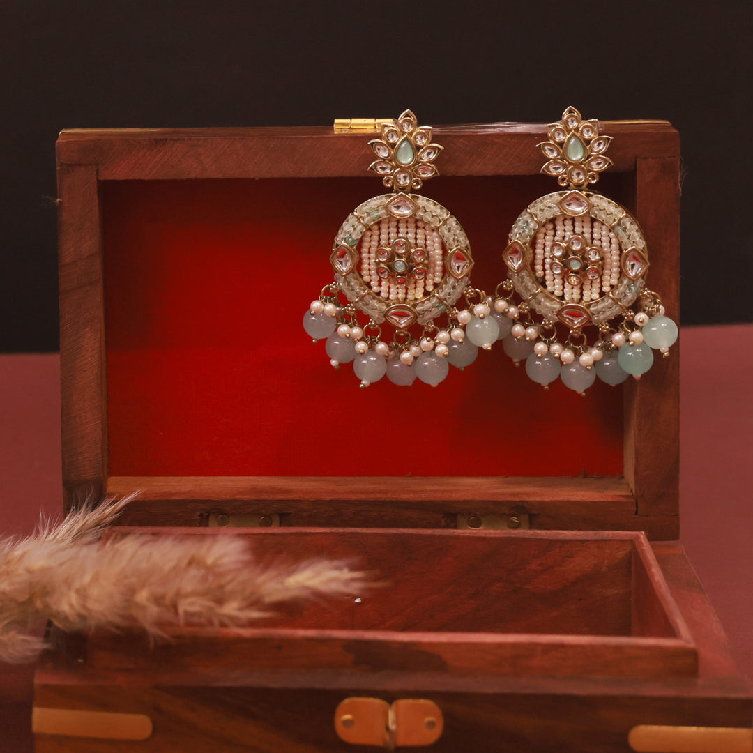 Emerald Bloom Kundan Meenakari Earrings – Handcrafted Pearl Drop Heritage by OLIARI - Turquoise