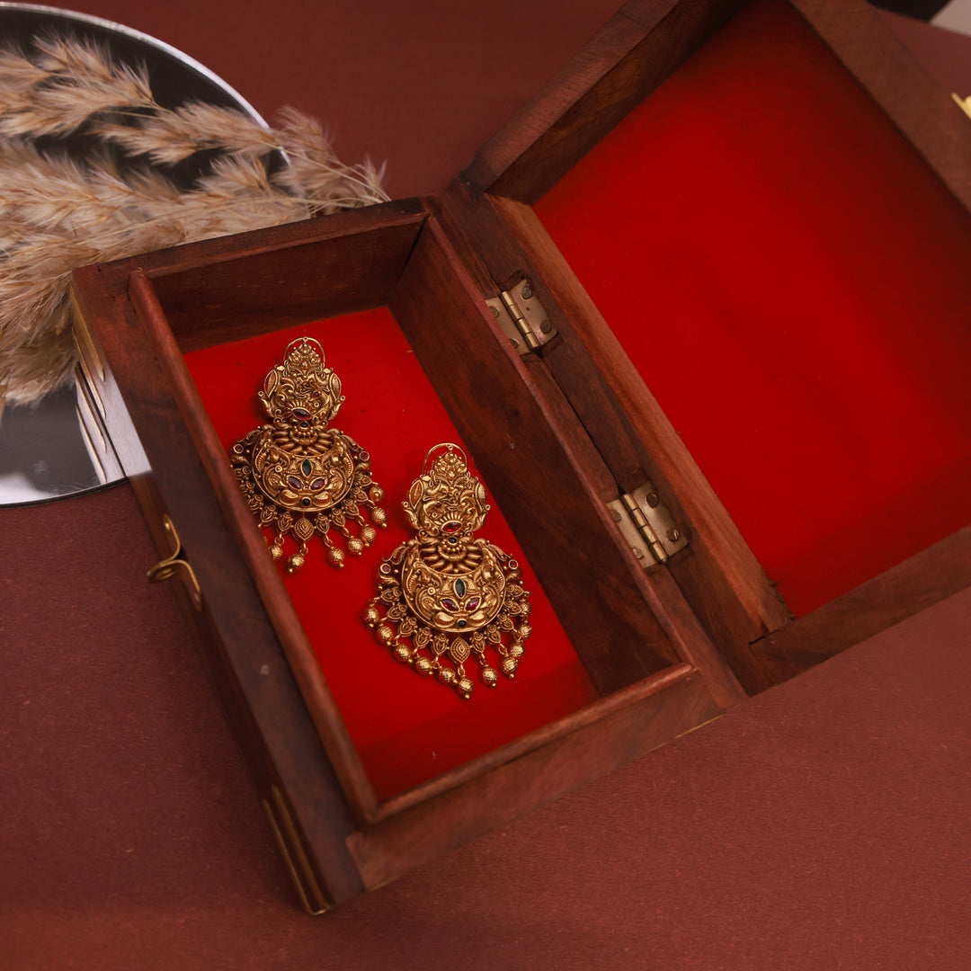 Antique Temple Goddess Jhumka – Heritage Gold Plated Earrings by OLIARI
