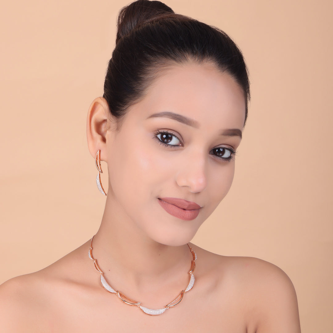 Luna Curve Diamond Necklace & Earrings Set