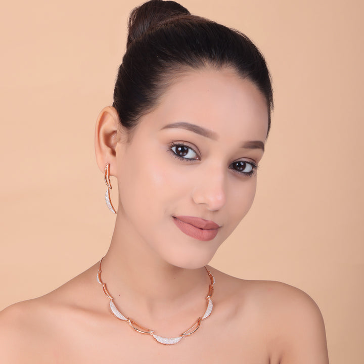 Luna Curve Diamond Necklace & Earrings Set