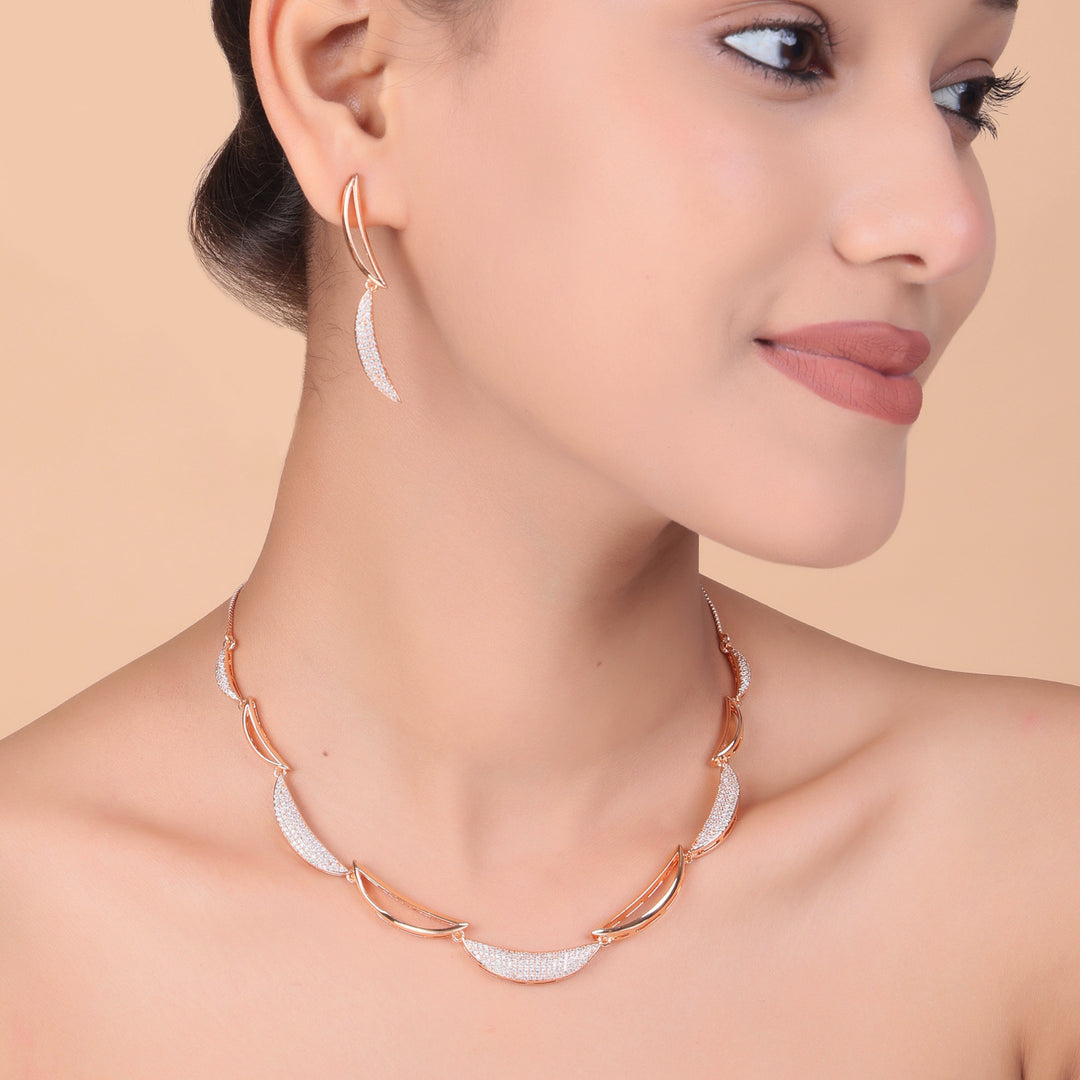 Luna Curve Diamond Necklace & Earrings Set