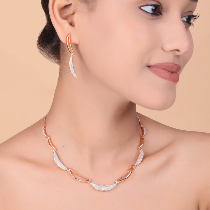 Luna Curve Diamond Necklace & Earrings Set
