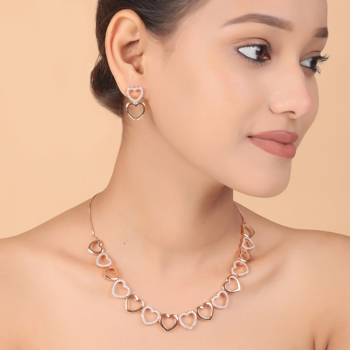 Amora Heart CZ Necklace & Earrings Set