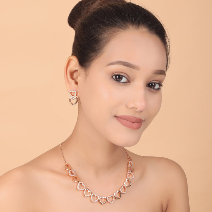 Amora Heart CZ Necklace & Earrings Set