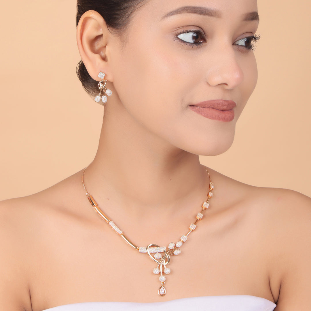 Radiant Curve CZ Necklace & Earrings Set