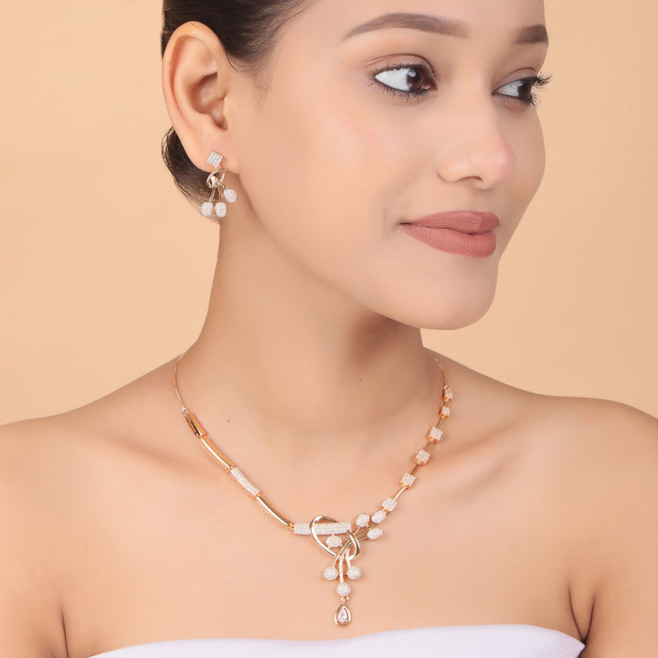 Radiant Curve CZ Necklace & Earrings Set