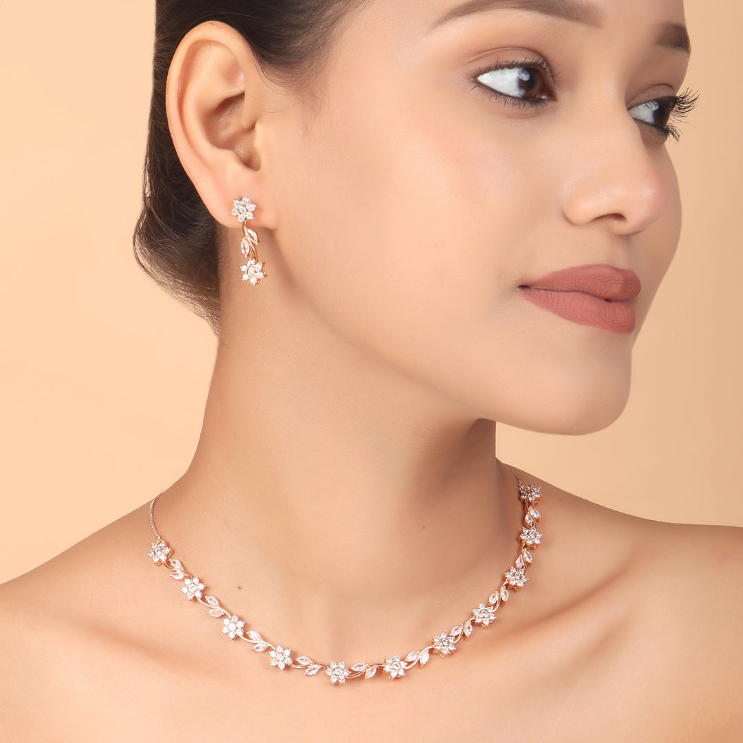 Blossom Grace CZ Necklace & Earrings Set