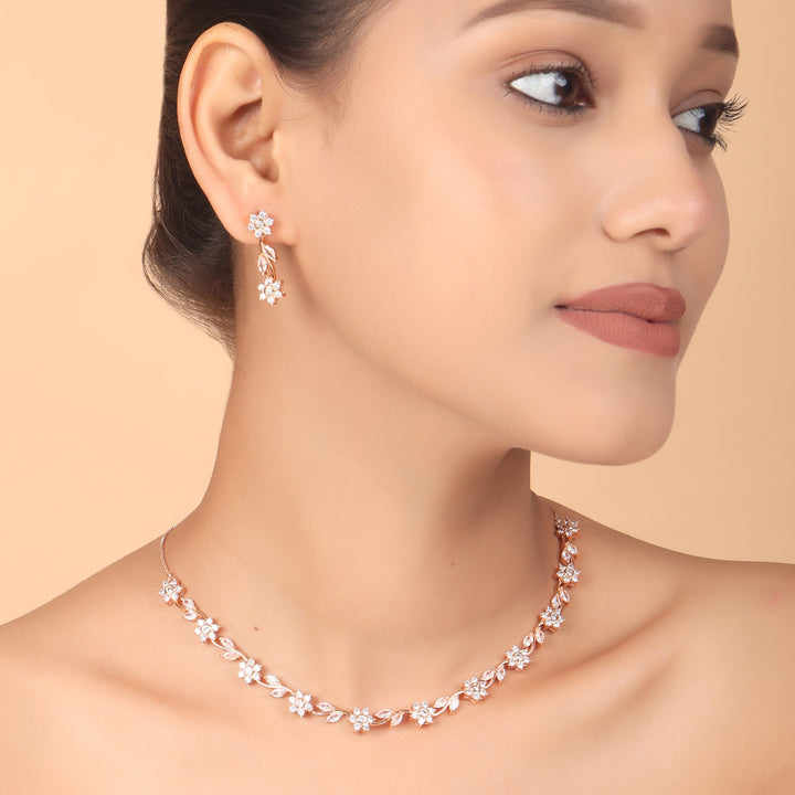 Blossom Grace CZ Necklace & Earrings Set