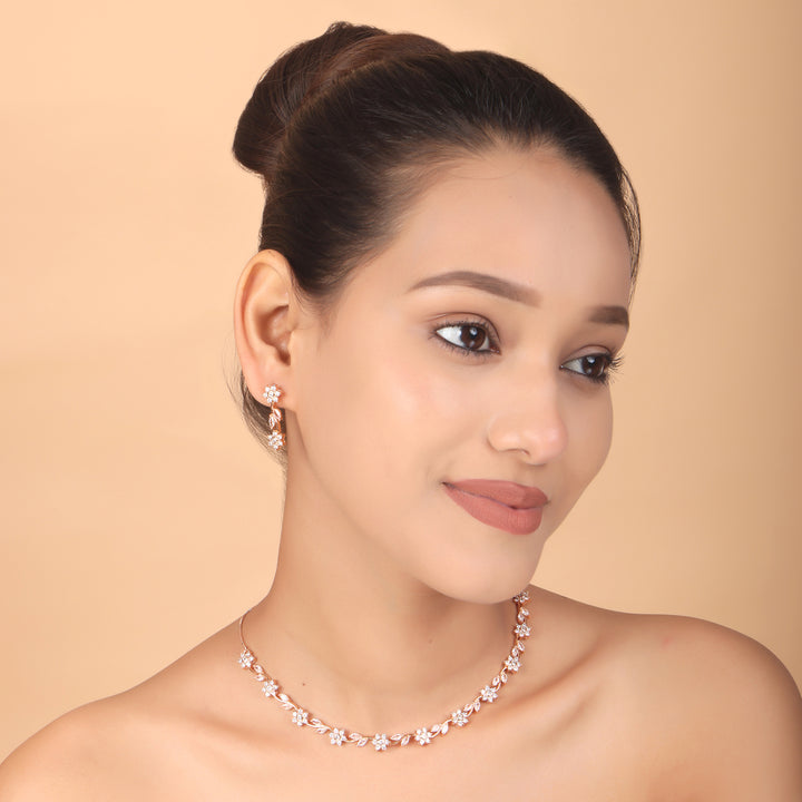 Blossom Grace CZ Necklace & Earrings Set