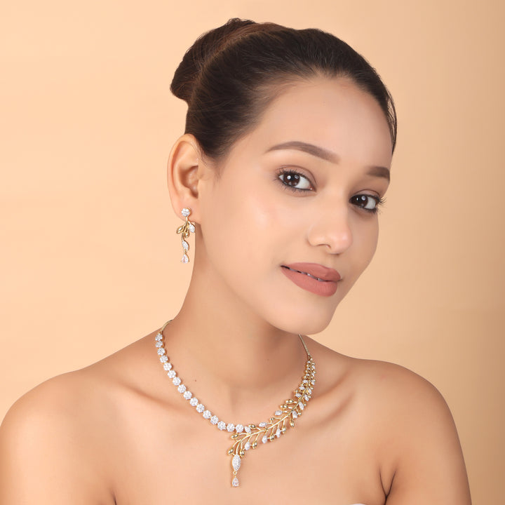Golden Bloom Asymmetrical CZ Necklace & Earrings Set