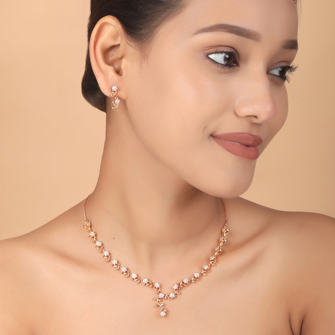 Blossom Vine CZ Necklace & Earrings Set