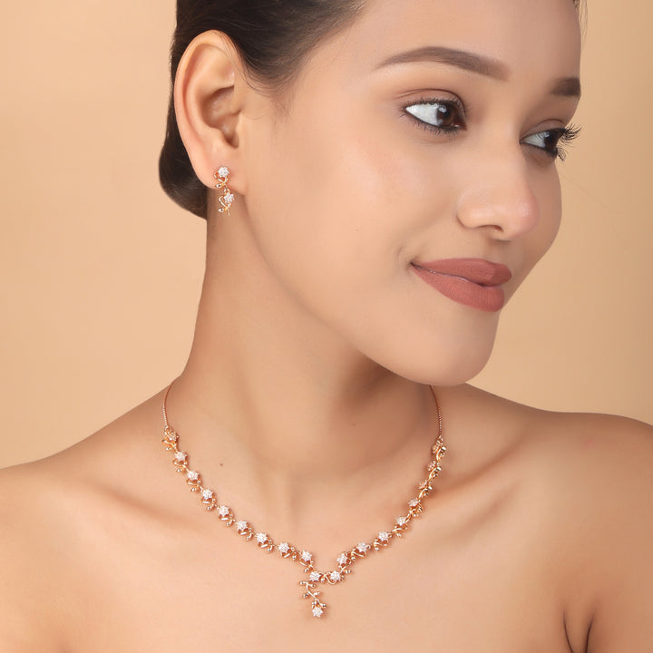Blossom Vine CZ Necklace & Earrings Set