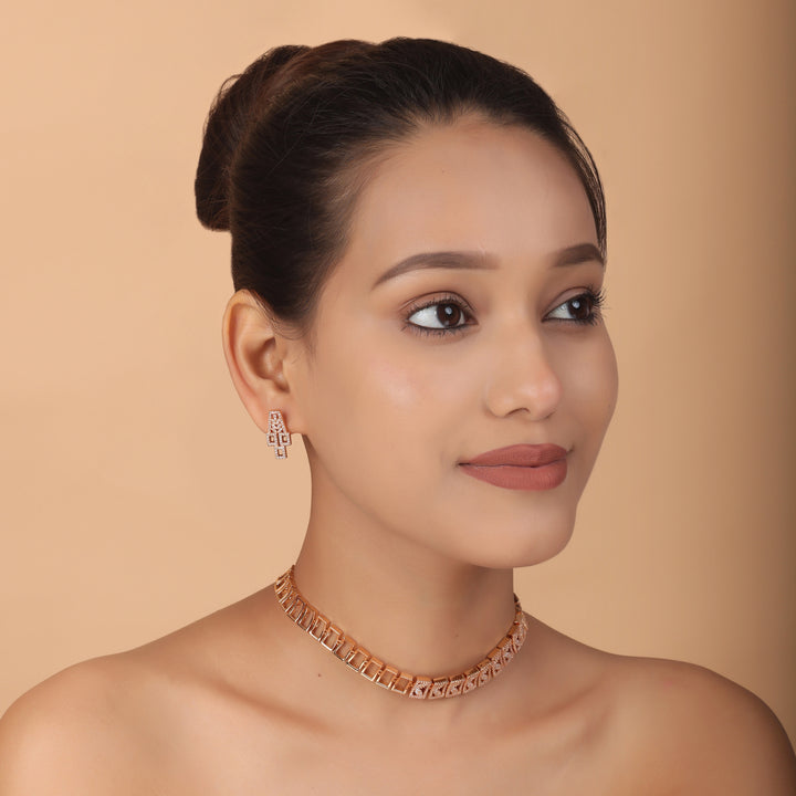 Radiant CZ Rose Gold Choker Necklace Set