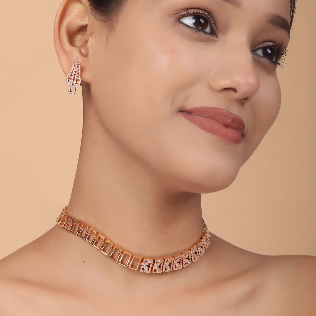Radiant CZ Rose Gold Choker Necklace Set