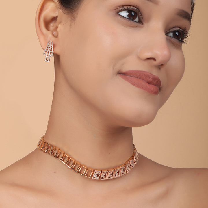 Radiant CZ Rose Gold Choker Necklace Set