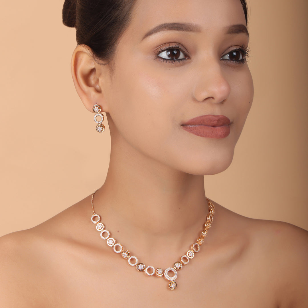 Eternal Glow CZ Rose Gold Necklace Set
