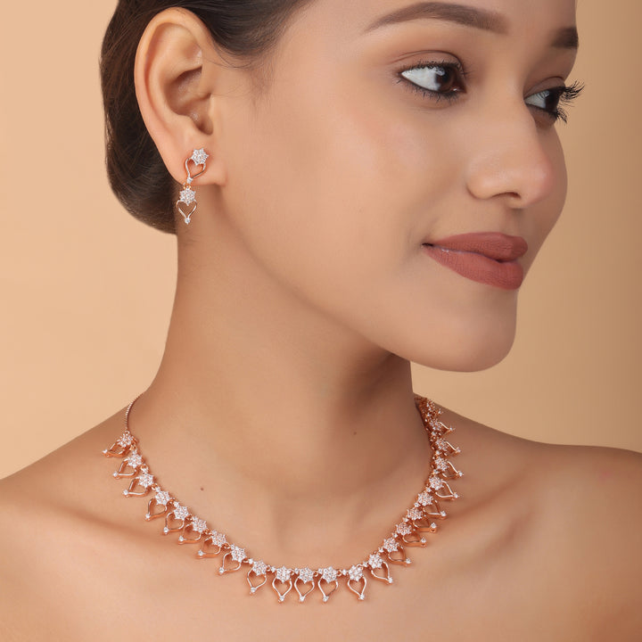 Eternal Hearts CZ Rose Gold Necklace Set