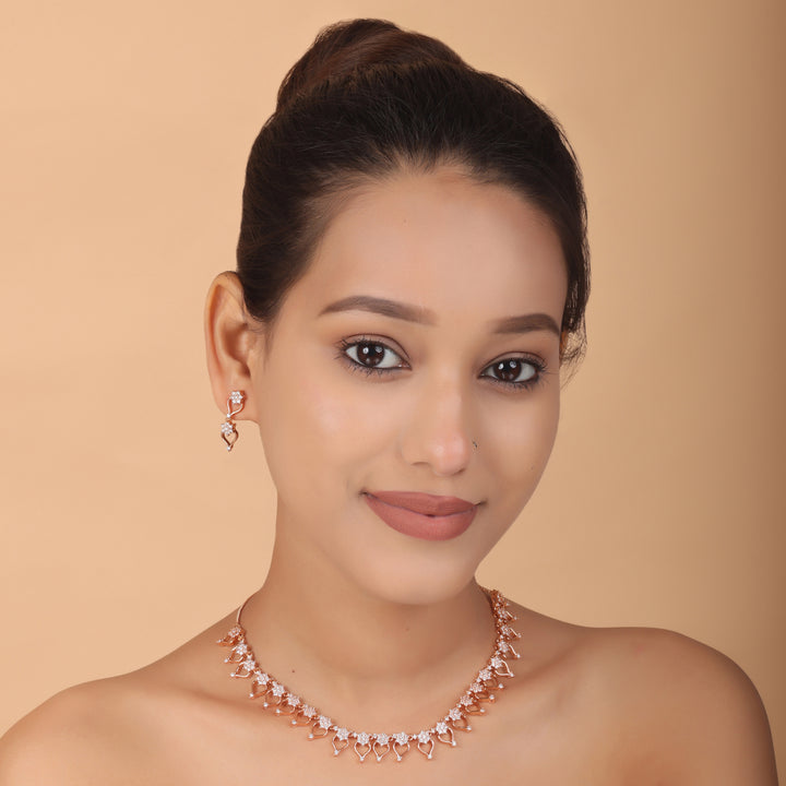 Eternal Hearts CZ Rose Gold Necklace Set