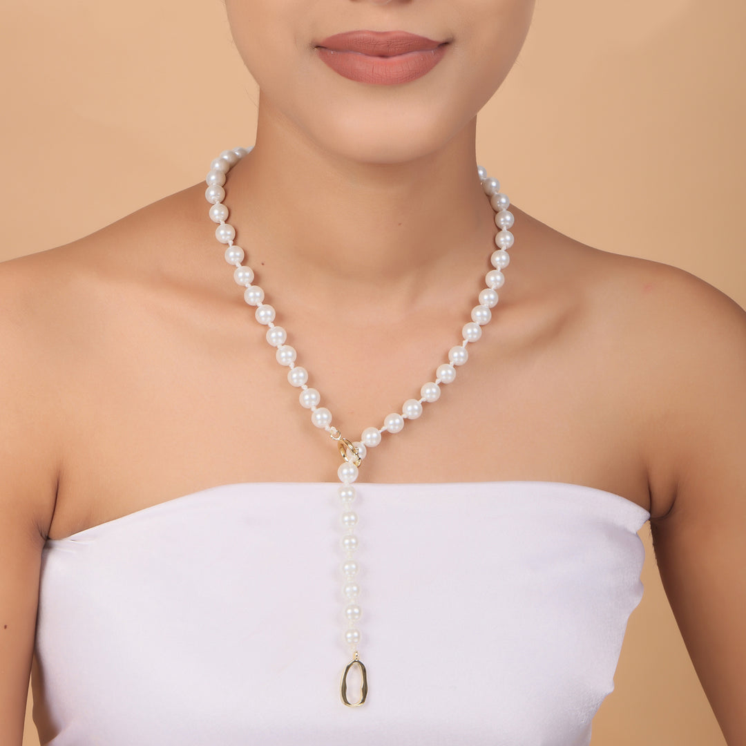 Luxe Pearl Link Drop Necklace – Modern Western Elegance by OLIARI