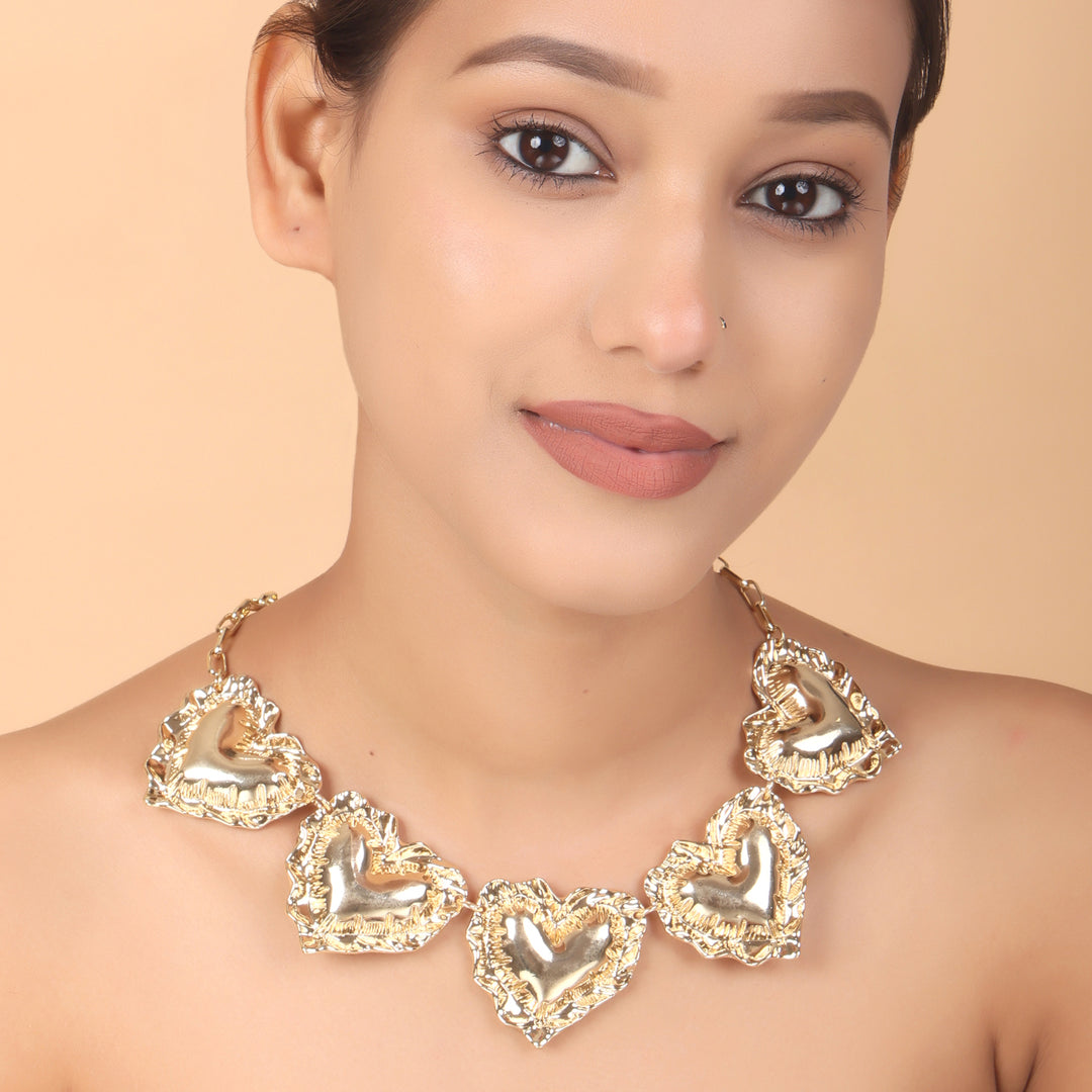 Aurora Textured Heart Gold Statement Necklace