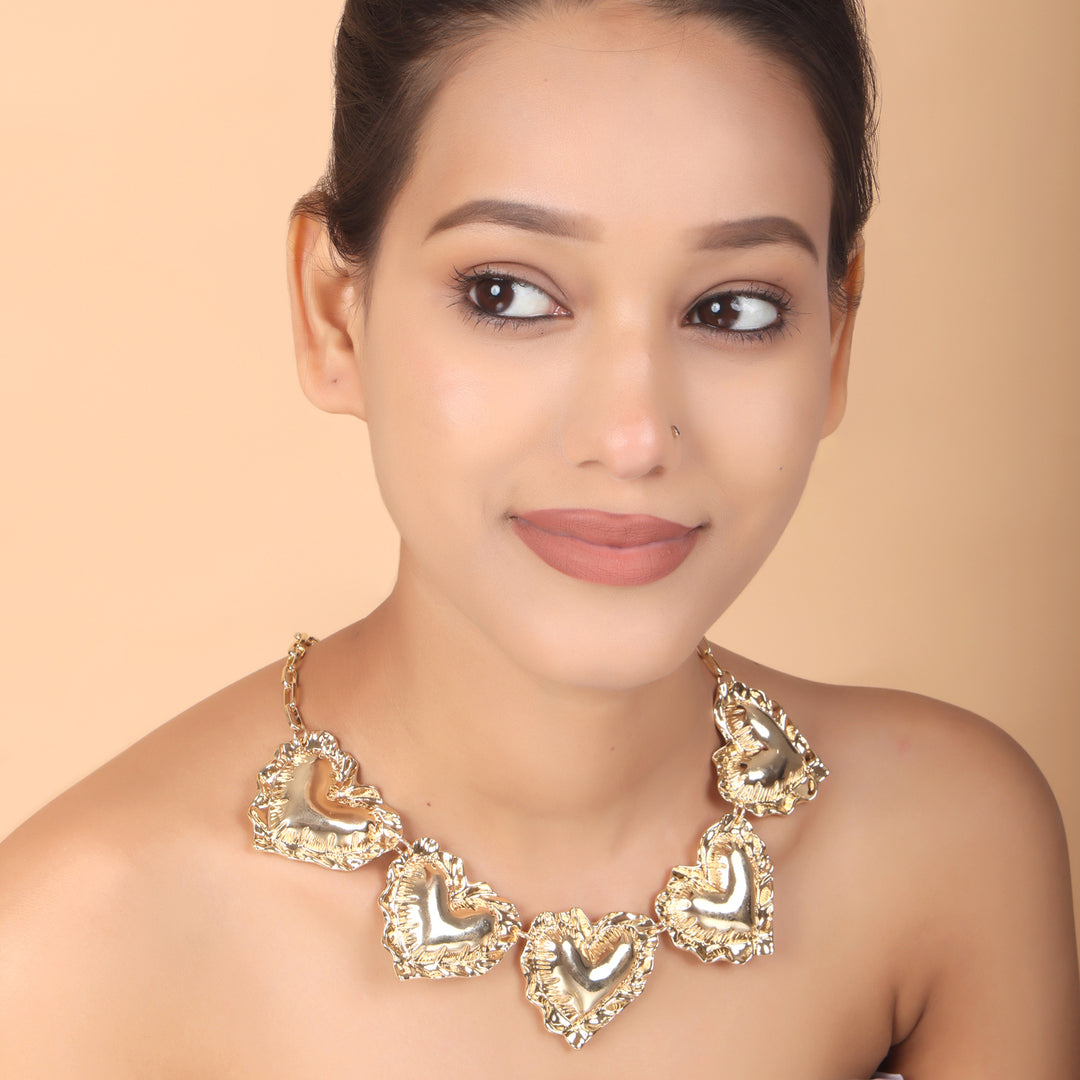 Aurora Textured Heart Gold Statement Necklace